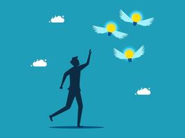 man with light bulb in his hand and flying birds vector