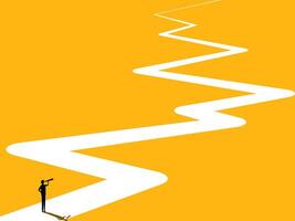 Vision, career path and investment. Businessmen on a complex and long term path vector