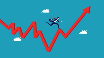 businessman running up a red arrow chart vector