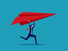 businessman running with a red paper plane vector