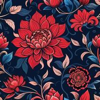Seamless floral pattern with red and blue flowers vector