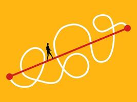 Easy Way or Shortcut to Business Success. Businessman on the Straight and Complicated Path vector