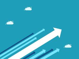 an arrow going up and down with clouds in the background vector