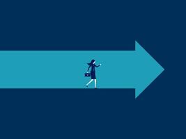 a woman walking on an arrow with a blue background vector