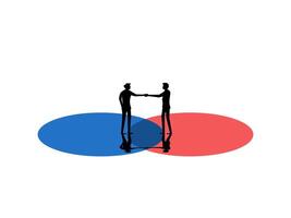 two people shaking hands in front of a venn diagram vector