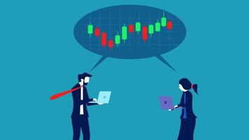 two people are talking about a stock chart vector