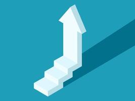 an arrow going up a stairway with a blue background vector