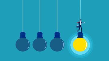 businessman walking on a string of light bulbs vector