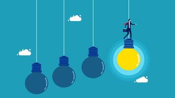 man standing on a light bulb with a light bulb hanging from it vector
