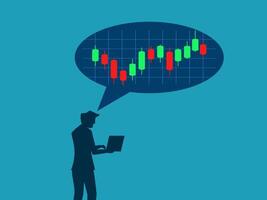 man with laptop and stock chart on blue background vector