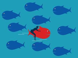 a man is surrounded by many fish vector
