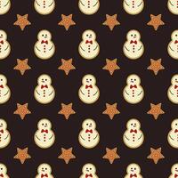 Seamless, festive, colorful pattern of Christmas elements. Cookies in the shape of a snowman and a star. vector
