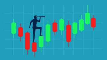 a man is standing on a trading chart with a binocular vector