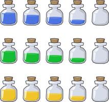 Stylized Potion Bottle Item Animation Sprite Game Container Bottles Icon Template Set vector