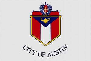 Flag of the city of Austin, Texas, USA, on a background of fabric texture. Conceptual collage photo