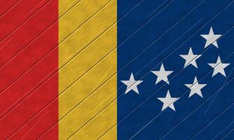 Flag of the city of Durham, North Carolina, USA, on a background of a wooden fence. Conceptual collage photo
