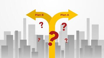 Flat illustration of two arrows in opposite directions. Concept of decision-making and choosing the right plan. Confused and wondering about choosing future goals vector