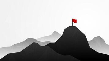 Concept of achievement. Illustration of mountains with a red flag at the top. Symbol of success in business, leadership, teamwork, and plans to achieve goals. vector