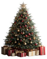 A christmas tree with presents and decorations png