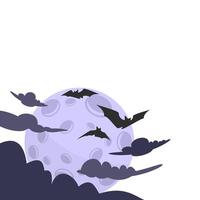 Illustration Of A Flock Of Bats Flying In The Sky With A Full Moon And Clouds In The Background vector