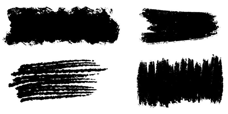 Set of ink brush strokes, brushes, lines, black paint, grungy. hand drawn graphic element isolated on white background.