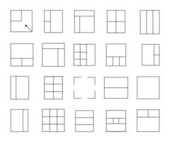 Website element sign application guide menu and drafting template concept.Set of Layout Grid Outline Icon.black line icon set grid layout, Grid, Arrangement, Columns, Rows, Frame, and more. vector