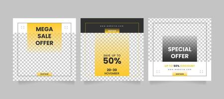 Client feedback social media post bundle carousel template design. Clean and modern client testimonial banner set template. Customer review or rating template vector