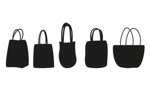 Set silhouette of cute eco bags hand drawn vector