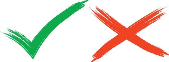 Two green and red tick marks on a white background vector