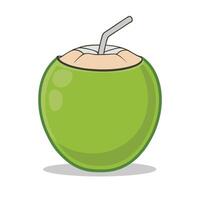 Whole and Open Fresh Green Coconut Illustration in Flat Color vector