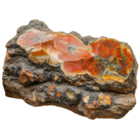 Photo of a rough orange and red agate stone with visible layers on a transparent background png