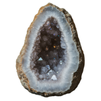 Realistic photo of a geode with a hollow center filled with crystals on a transparent background png