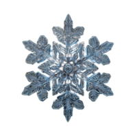 Photo of a unique snowflake with sharp edges and frosted details on a transparent background png