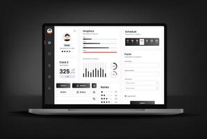 User interface of laptop. UX UI design. Dashboard usability on electronic devices. Charts and tables for data management and monitoring. vector