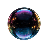 vibrante cósmico esfera com reflexivo superfície em uma transparente fundo, capturando colorida luz e estrelas dentro a noite céu, criando uma sentido do maravilha e mistério png
