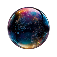 Colorful abstract bubble with iridescent reflections and tiny bubbles inside on a transparent background png