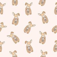 Seamless pattern with funny rabbit with closed eyes holding guinea pig on light background. Backdrop with cute hugging cartoon domestic animals or pets. Colorful illustration for fabric print vector