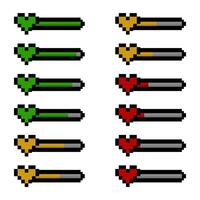 Pixel heart loading bars, heart loading progress bar 8bit style vector