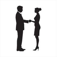 Silhouette of a business man and woman shaking hands vector