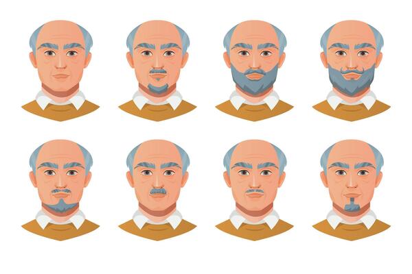 Different beard and mustache styles for older men