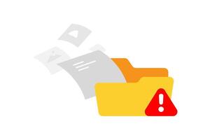 folder files flying out, risk of data loss due to absence of proper backups. for data management, cloud storage, or system security. regular data backup to avoid accidental corruption vector