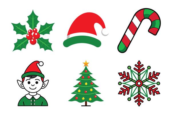 merry christmas flat style icons set