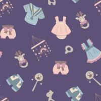 It's a girl. Seamless pattern with children's dresses, toys, bows. Endless pattern for your design. vector