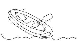 Single continuous line drawing canoe trails and rafting club with kayaking vector