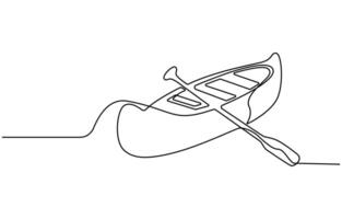 one continuous line drawing canoe trails and rafting club with kayaking equipment vector