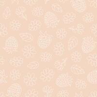 Seamless pattern of hand-drawn raspberry berries and flowers. Light and gentle outline illustration. vector