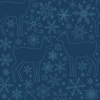 Seamless pattern with silhouettes of deer and snowflakes. Simple Outline illustration. vector