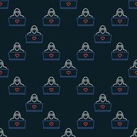 Hacker with Laptop outline seamless pattern vector
