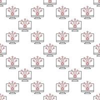 Computer Virus in PC outline seamless pattern vector