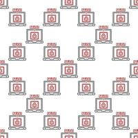 Laptop with PC Viruses seamless pattern in outline style vector